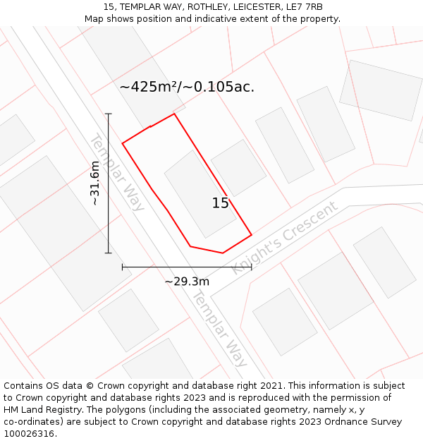 15, TEMPLAR WAY, ROTHLEY, LEICESTER, LE7 7RB: Plot and title map