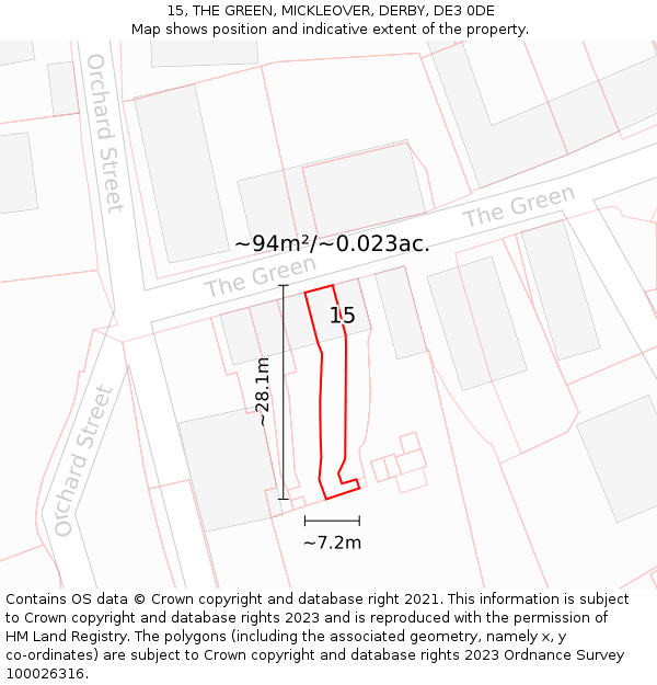15, THE GREEN, MICKLEOVER, DERBY, DE3 0DE: Plot and title map