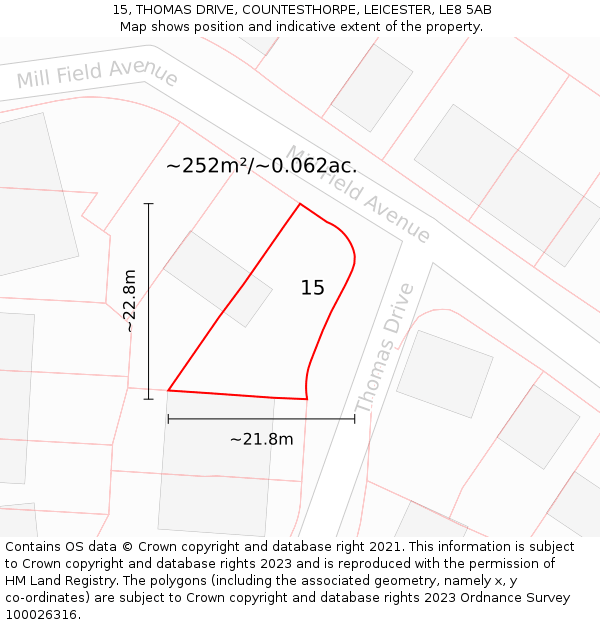 15, THOMAS DRIVE, COUNTESTHORPE, LEICESTER, LE8 5AB: Plot and title map