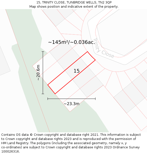 15, TRINITY CLOSE, TUNBRIDGE WELLS, TN2 3QP: Plot and title map