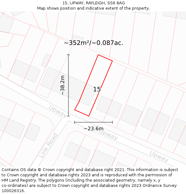 15, UPWAY, RAYLEIGH, SS6 8AG: Plot and title map
