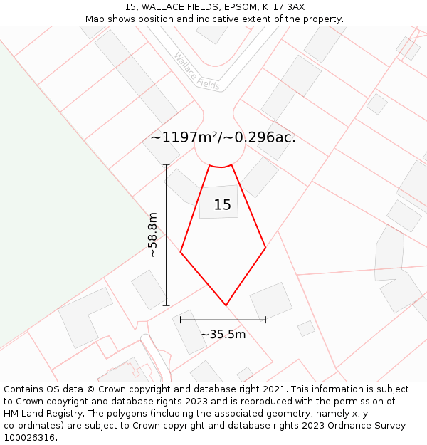 15, WALLACE FIELDS, EPSOM, KT17 3AX: Plot and title map