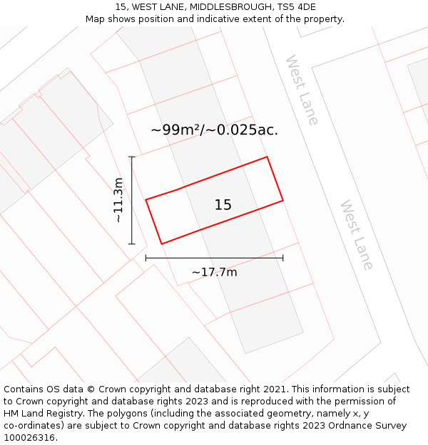 15, WEST LANE, MIDDLESBROUGH, TS5 4DE: Plot and title map