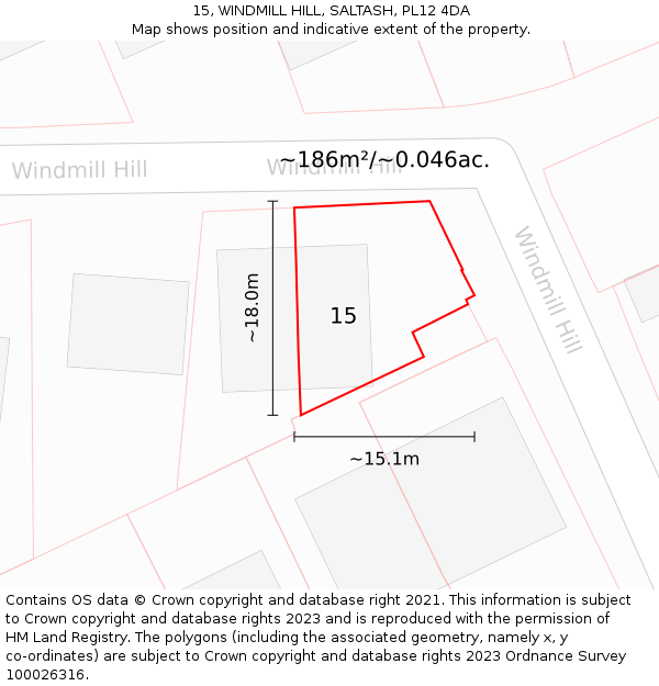 15, WINDMILL HILL, SALTASH, PL12 4DA: Plot and title map