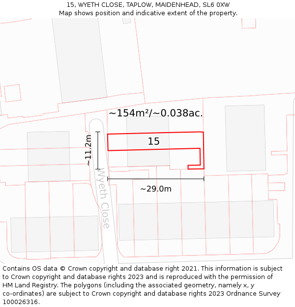 15, WYETH CLOSE, TAPLOW, MAIDENHEAD, SL6 0XW: Plot and title map