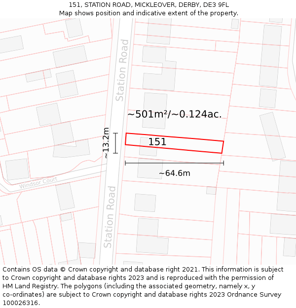 151, STATION ROAD, MICKLEOVER, DERBY, DE3 9FL: Plot and title map