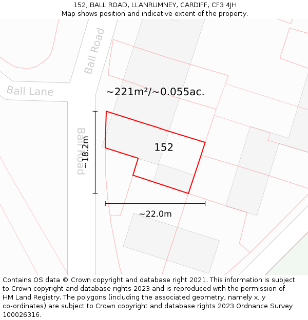 152, BALL ROAD, LLANRUMNEY, CARDIFF, CF3 4JH: Plot and title map