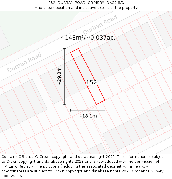 152, DURBAN ROAD, GRIMSBY, DN32 8AY: Plot and title map