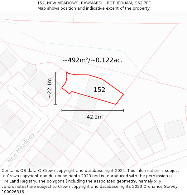 152, NEW MEADOWS, RAWMARSH, ROTHERHAM, S62 7FE: Plot and title map