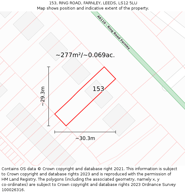 153, RING ROAD, FARNLEY, LEEDS, LS12 5LU: Plot and title map