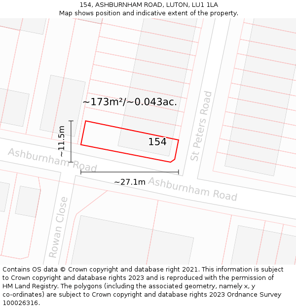 154, ASHBURNHAM ROAD, LUTON, LU1 1LA: Plot and title map