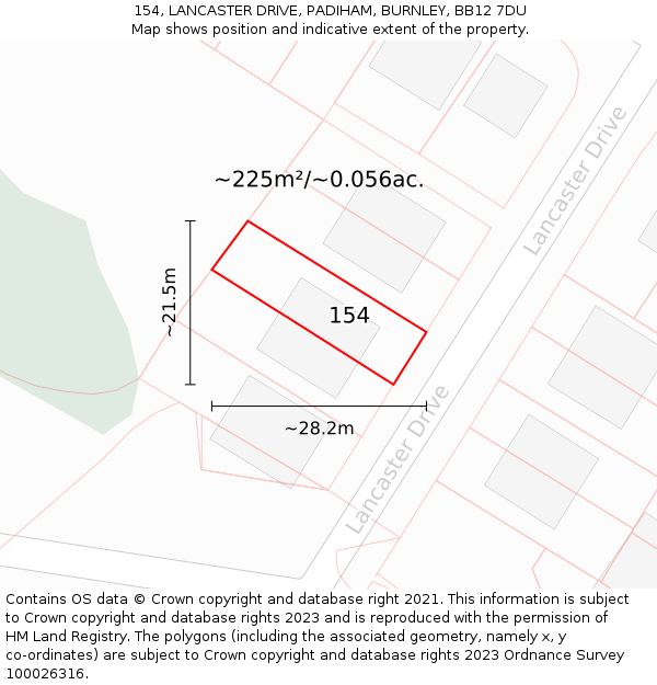 154, LANCASTER DRIVE, PADIHAM, BURNLEY, BB12 7DU: Plot and title map