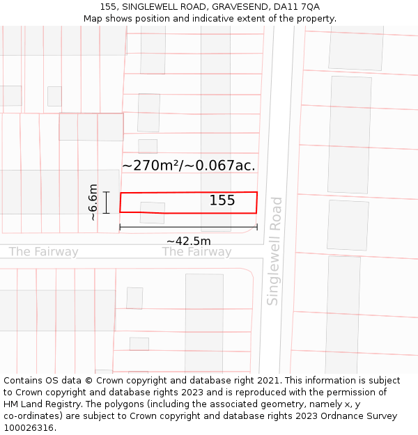 155, SINGLEWELL ROAD, GRAVESEND, DA11 7QA: Plot and title map