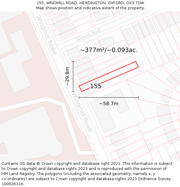 155, WINDMILL ROAD, HEADINGTON, OXFORD, OX3 7DW: Plot and title map