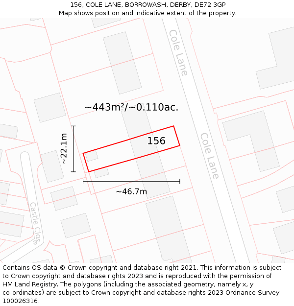 156, COLE LANE, BORROWASH, DERBY, DE72 3GP: Plot and title map