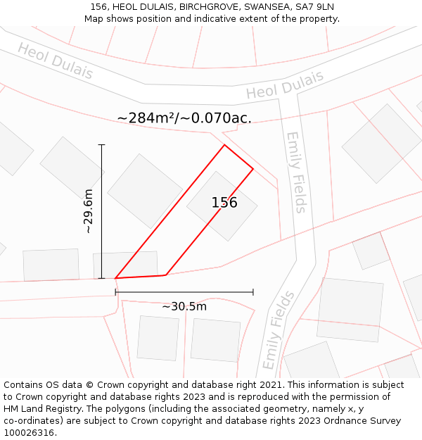156, HEOL DULAIS, BIRCHGROVE, SWANSEA, SA7 9LN: Plot and title map