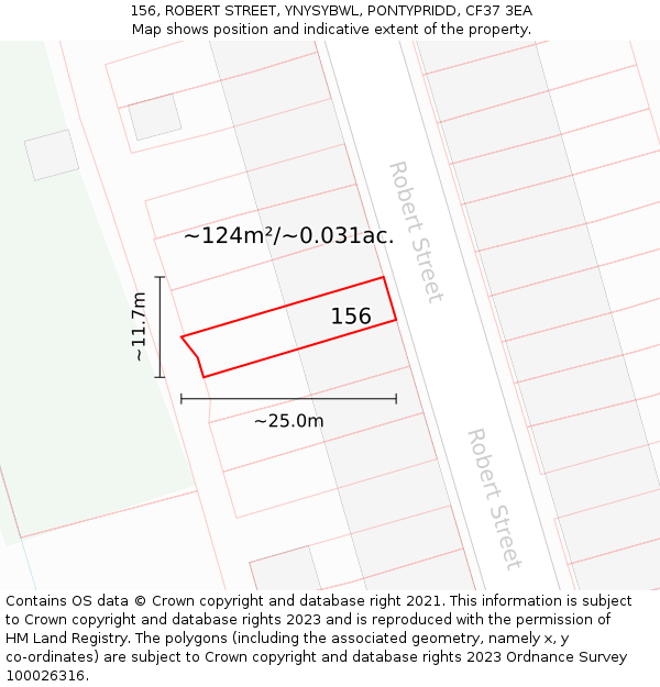 156, ROBERT STREET, YNYSYBWL, PONTYPRIDD, CF37 3EA: Plot and title map