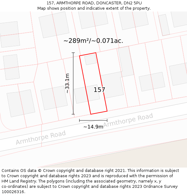 157, ARMTHORPE ROAD, DONCASTER, DN2 5PU: Plot and title map