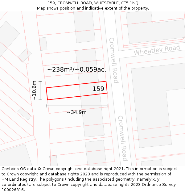 159, CROMWELL ROAD, WHITSTABLE, CT5 1NQ: Plot and title map