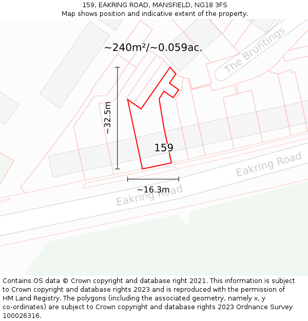 159, EAKRING ROAD, MANSFIELD, NG18 3FS: Plot and title map