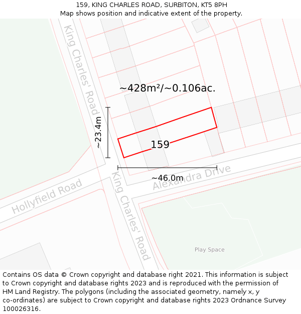 159, KING CHARLES ROAD, SURBITON, KT5 8PH: Plot and title map