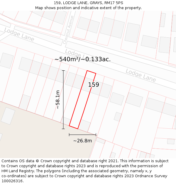 159, LODGE LANE, GRAYS, RM17 5PS: Plot and title map