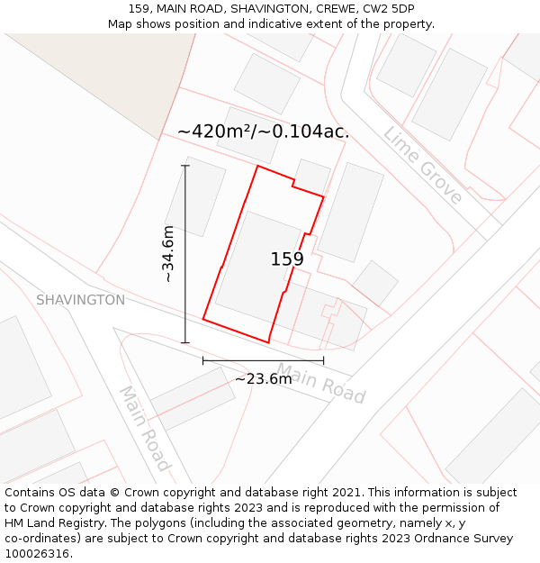 159, MAIN ROAD, SHAVINGTON, CREWE, CW2 5DP: Plot and title map
