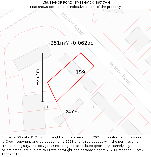 159, MANOR ROAD, SMETHWICK, B67 7HH: Plot and title map