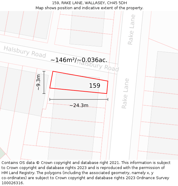 159, RAKE LANE, WALLASEY, CH45 5DH: Plot and title map