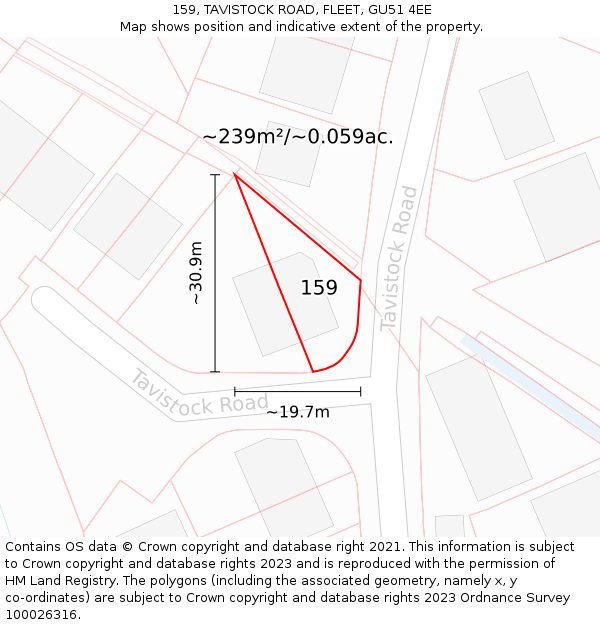 159, TAVISTOCK ROAD, FLEET, GU51 4EE: Plot and title map
