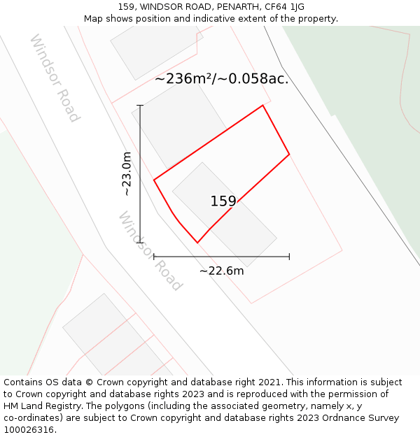 159, WINDSOR ROAD, PENARTH, CF64 1JG: Plot and title map