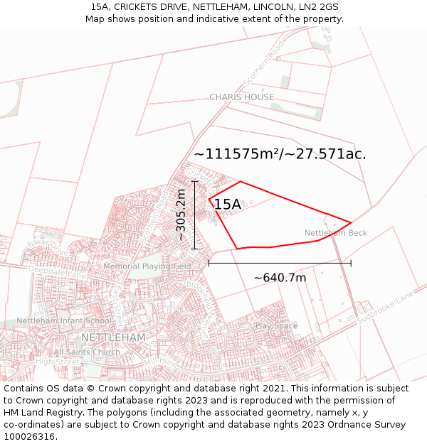 15A, CRICKETS DRIVE, NETTLEHAM, LINCOLN, LN2 2GS: Plot and title map