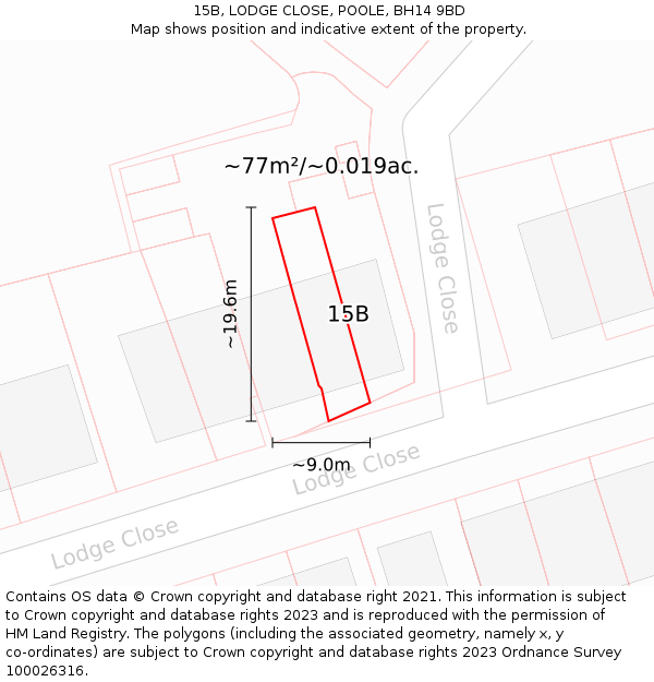 15B, LODGE CLOSE, POOLE, BH14 9BD: Plot and title map