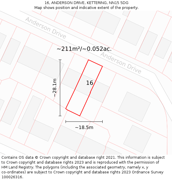 16, ANDERSON DRIVE, KETTERING, NN15 5DG: Plot and title map