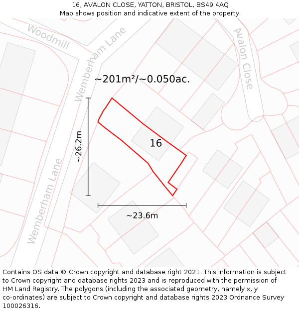 16, AVALON CLOSE, YATTON, BRISTOL, BS49 4AQ: Plot and title map