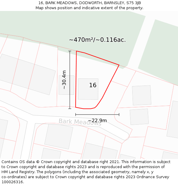16, BARK MEADOWS, DODWORTH, BARNSLEY, S75 3JB: Plot and title map