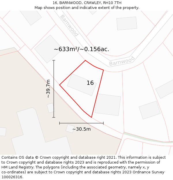 16, BARNWOOD, CRAWLEY, RH10 7TH: Plot and title map