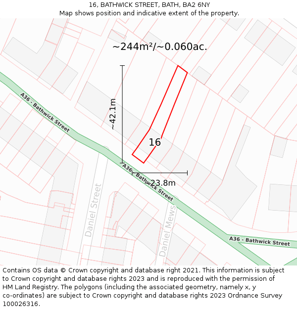 16, BATHWICK STREET, BATH, BA2 6NY: Plot and title map