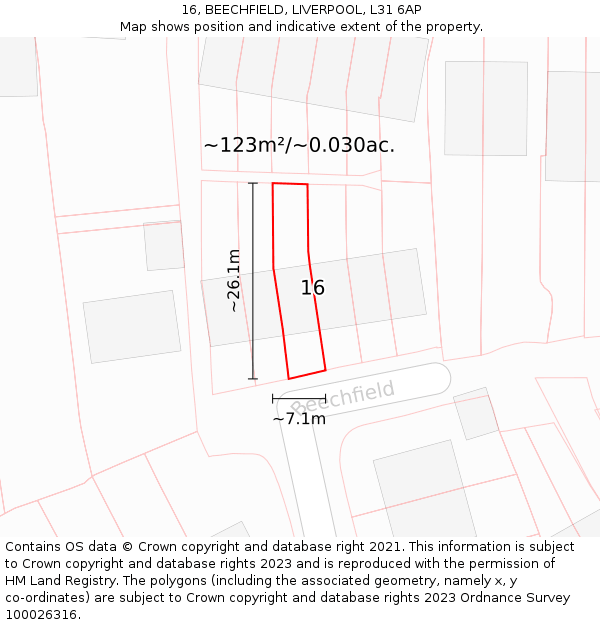 16, BEECHFIELD, LIVERPOOL, L31 6AP: Plot and title map