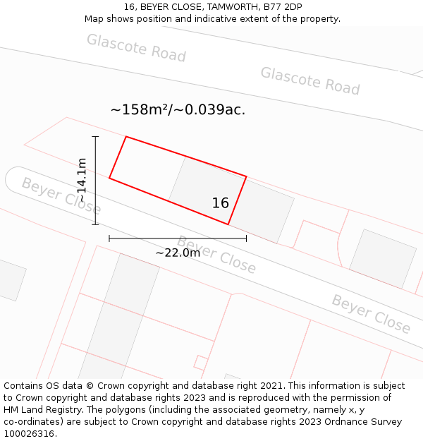 16, BEYER CLOSE, TAMWORTH, B77 2DP: Plot and title map
