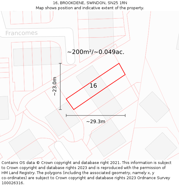 16, BROOKDENE, SWINDON, SN25 1RN: Plot and title map