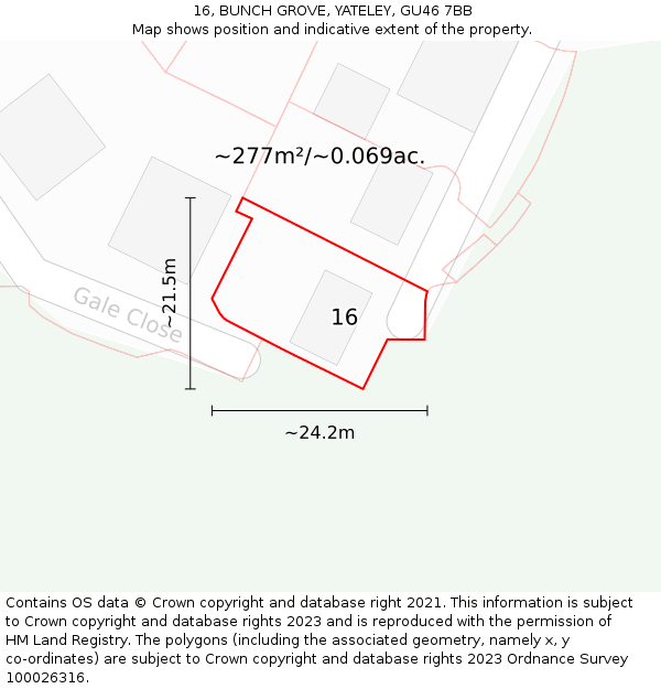 16, BUNCH GROVE, YATELEY, GU46 7BB: Plot and title map