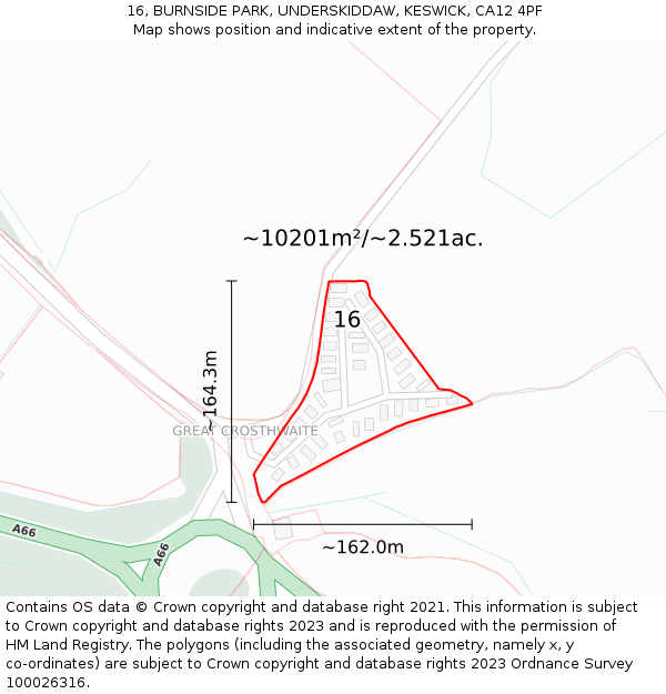 16, BURNSIDE PARK, UNDERSKIDDAW, KESWICK, CA12 4PF: Plot and title map