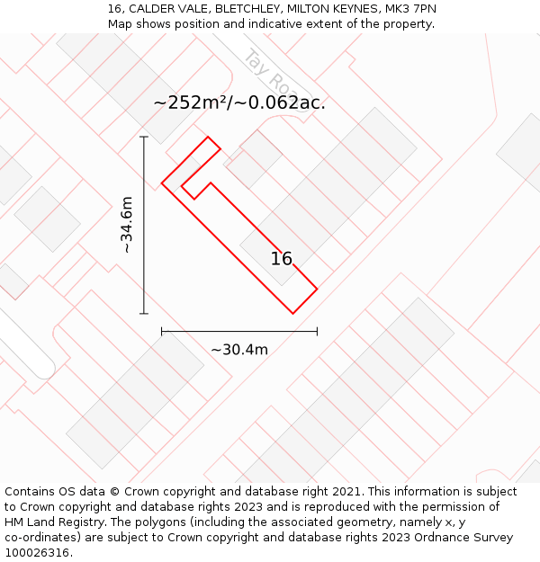 16, CALDER VALE, BLETCHLEY, MILTON KEYNES, MK3 7PN: Plot and title map