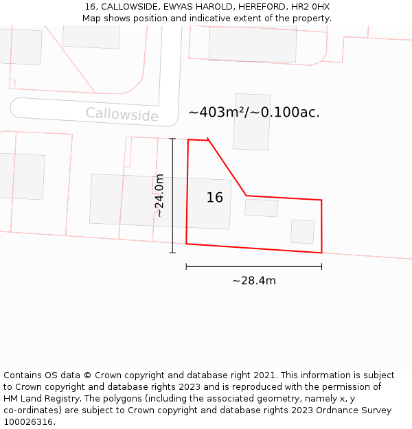 16, CALLOWSIDE, EWYAS HAROLD, HEREFORD, HR2 0HX: Plot and title map