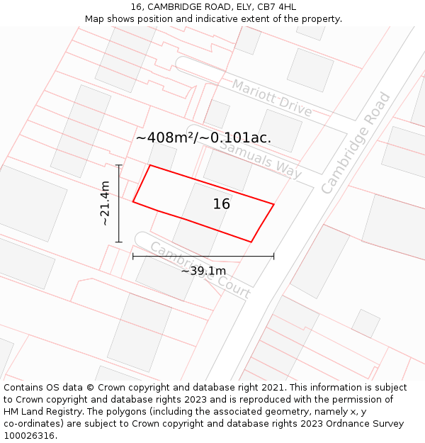 16, CAMBRIDGE ROAD, ELY, CB7 4HL: Plot and title map