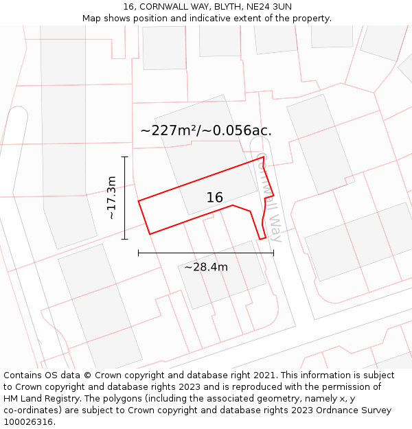 16, CORNWALL WAY, BLYTH, NE24 3UN: Plot and title map