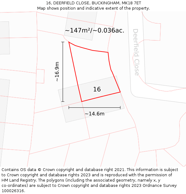 16, DEERFIELD CLOSE, BUCKINGHAM, MK18 7ET: Plot and title map