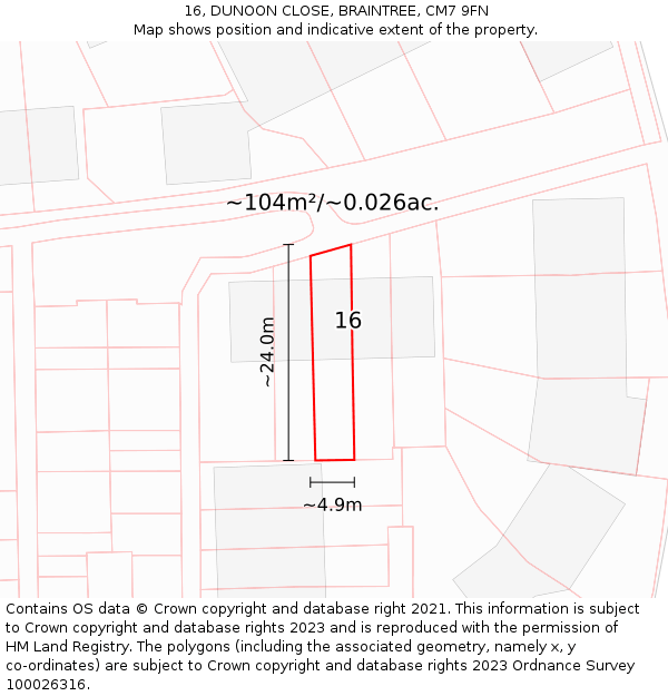 16, DUNOON CLOSE, BRAINTREE, CM7 9FN: Plot and title map