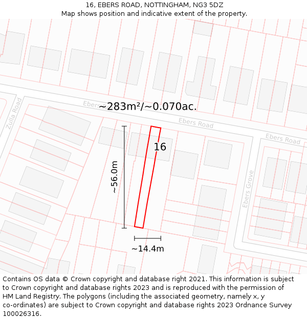 16, EBERS ROAD, NOTTINGHAM, NG3 5DZ: Plot and title map